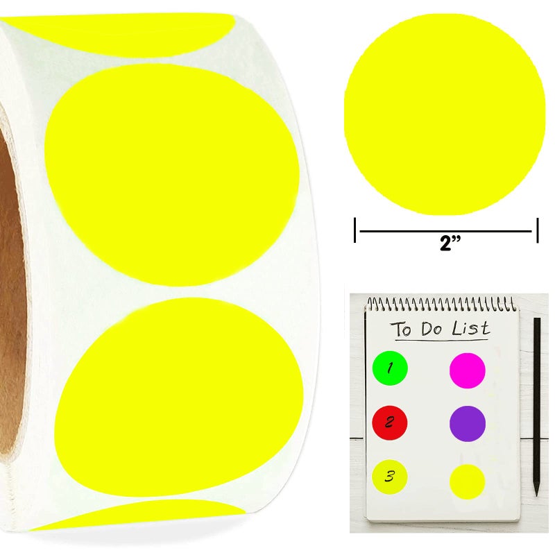 Well Tile 2 Inch Color-Code Labels Round Circle Stickers for Color Coding - Fluorescent Yellow Christmas Inventory Labels Moving Stickers for Labeling Warehouse Classroom Office Food Service and Medical 500 Pcs - Image 2